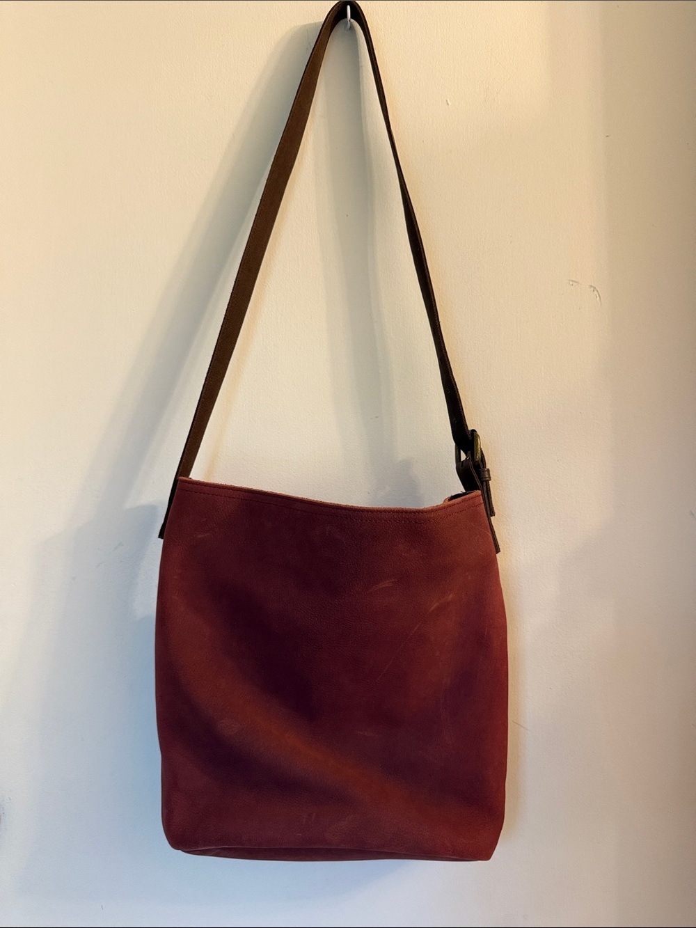 Timberland Leather Suede Bucket Bag red brown